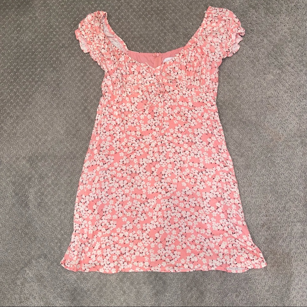 All in Favor pink floral button down mini dress